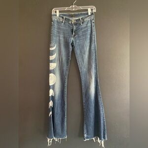 Women's Blue Jeans with Hand-Painted Moon Phase Design